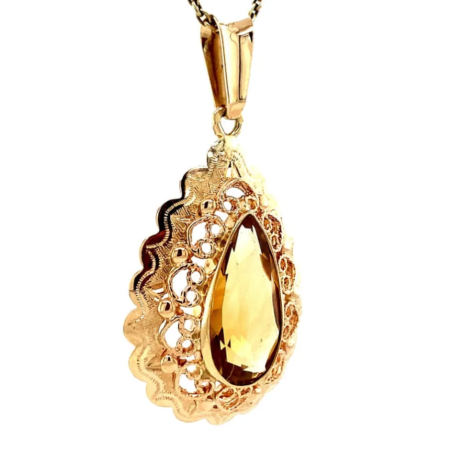gold_pendant_with_citrine_2.webp Gold pendant with citrine 14 krt>Vintage Jewellery Hot