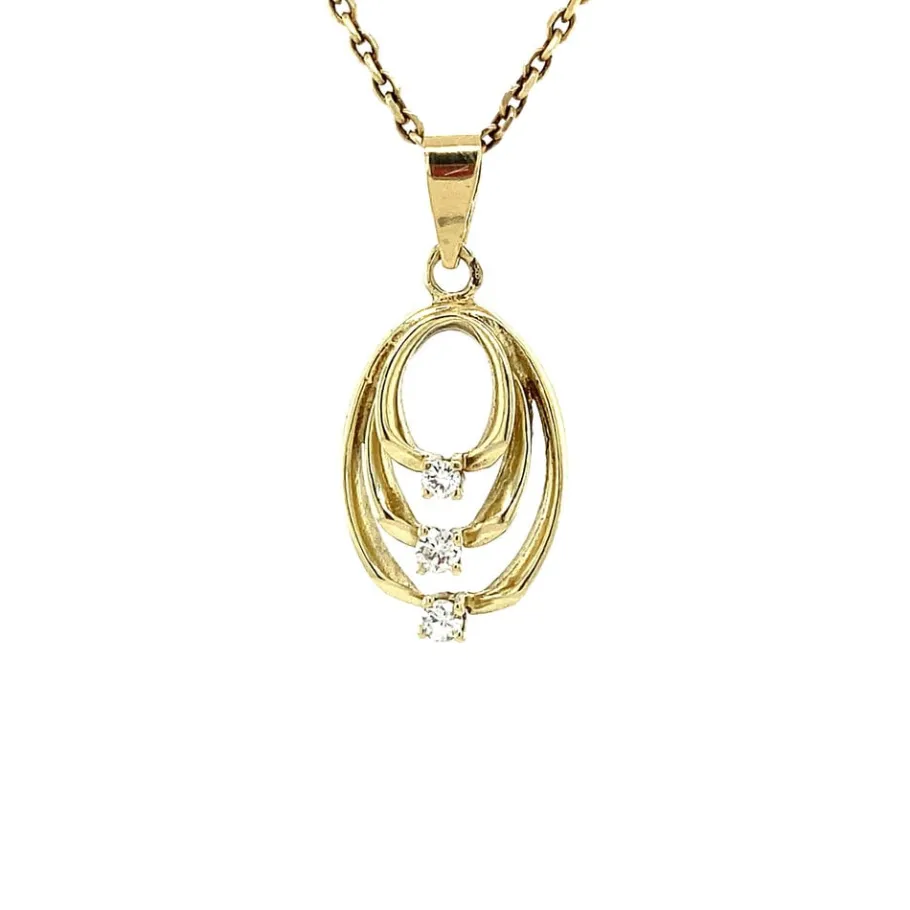 Gold pendant with diamond 14 krt>Vintage Jewellery Hot