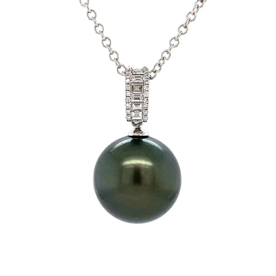 Gold pendant with diamond and pearl 18 krt>Vintage Jewellery Hot