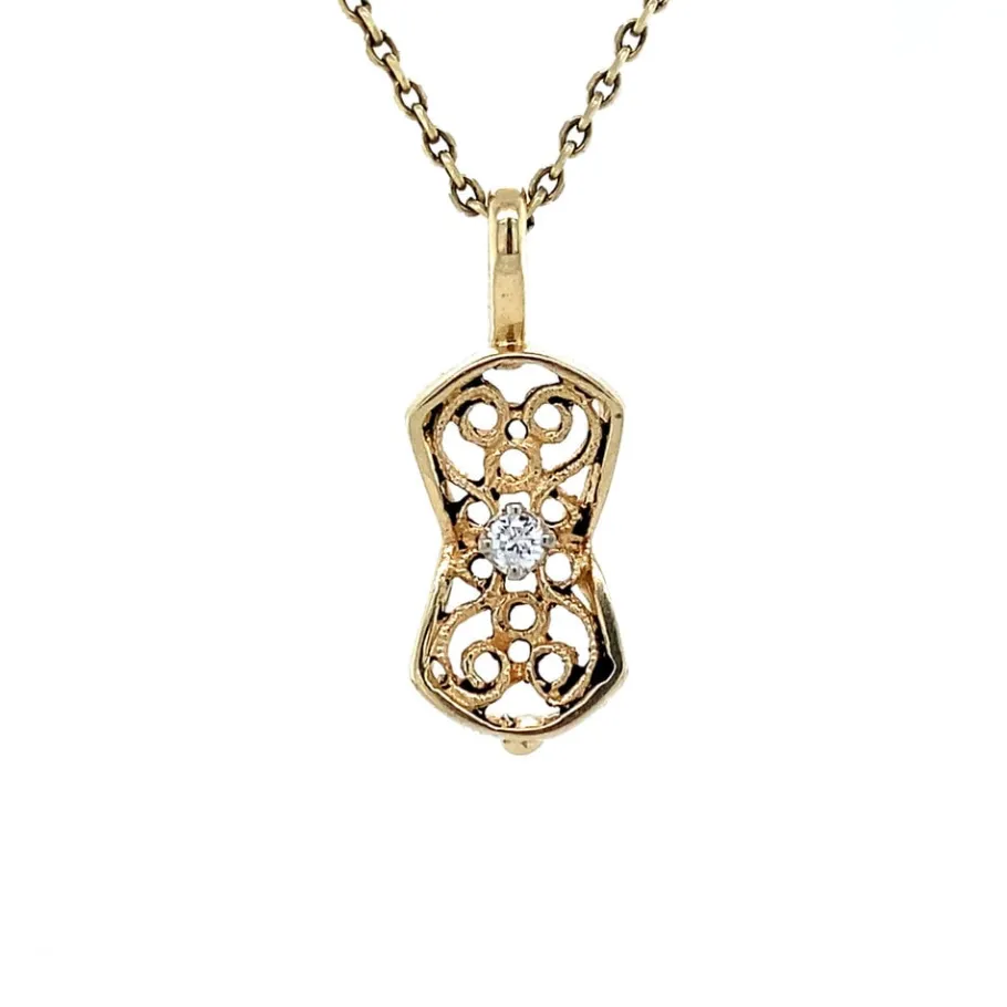 Gold pendant with diamond 14 krt>Vintage Jewellery Discount