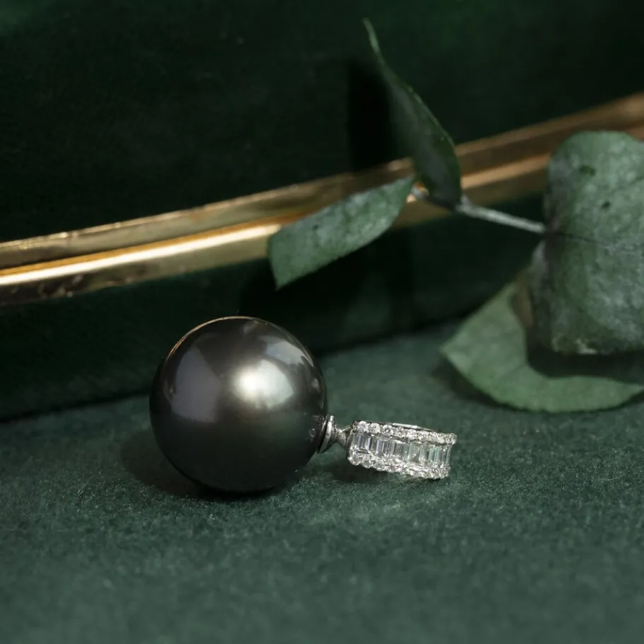 Gold pendant with diamond and pearl 18 krt>Vintage Jewellery Hot