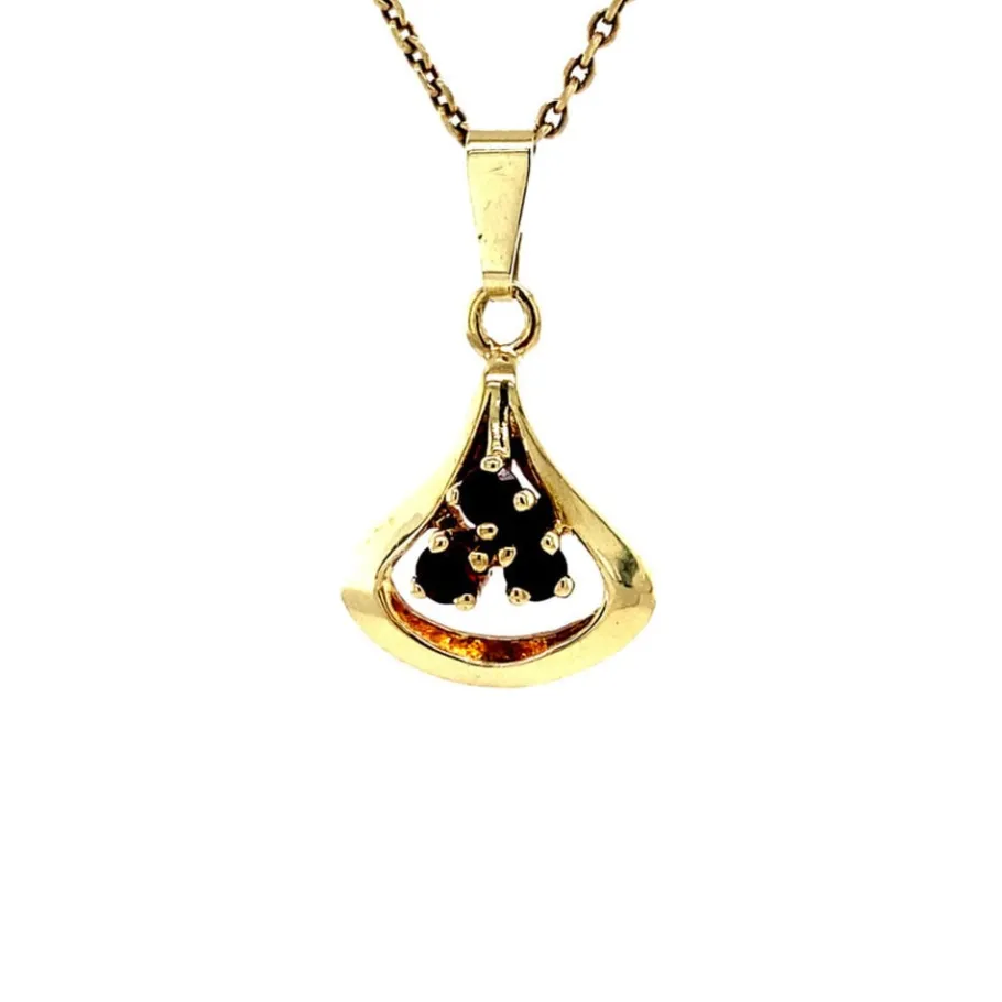 Gold pendant with garnet 14 krt>Vintage Jewellery Best