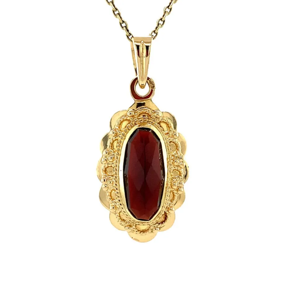 Gold pendant with garnet 14 krt>Vintage Jewellery Hot