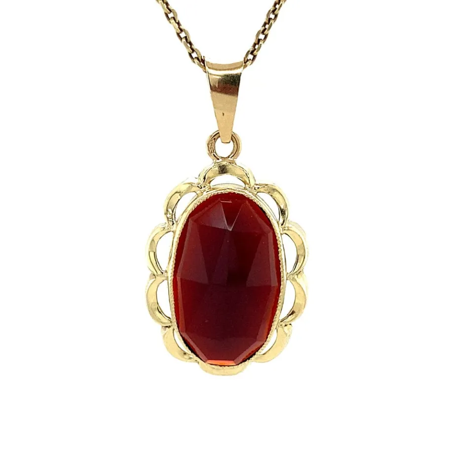 Gold pendant with garnet 14 krt>Vintage Jewellery Discount
