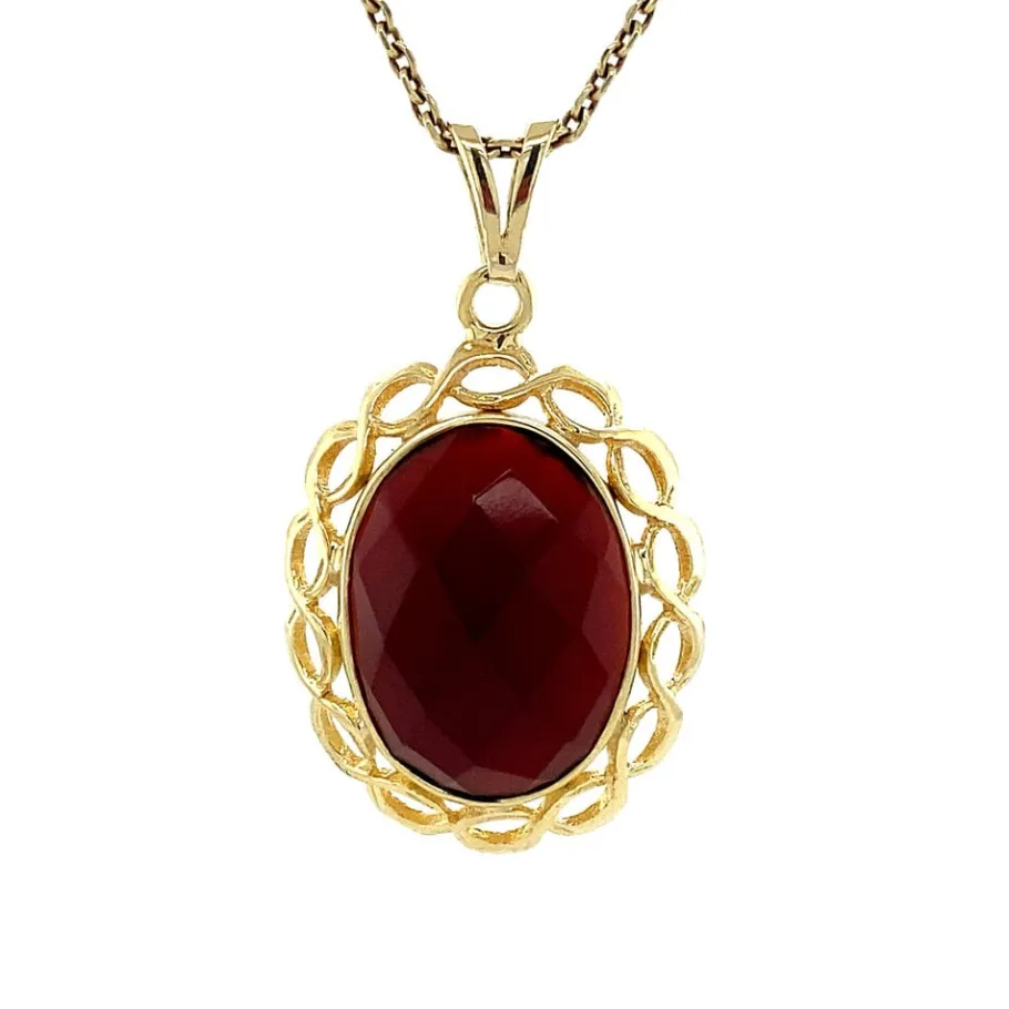 Gold pendant with garnet 14 krt>Vintage Jewellery Sale