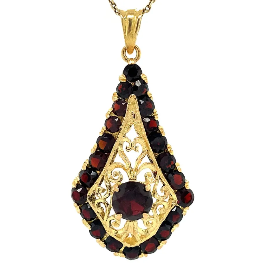 Gold pendant with garnet 18 krt>Vintage Jewellery Best