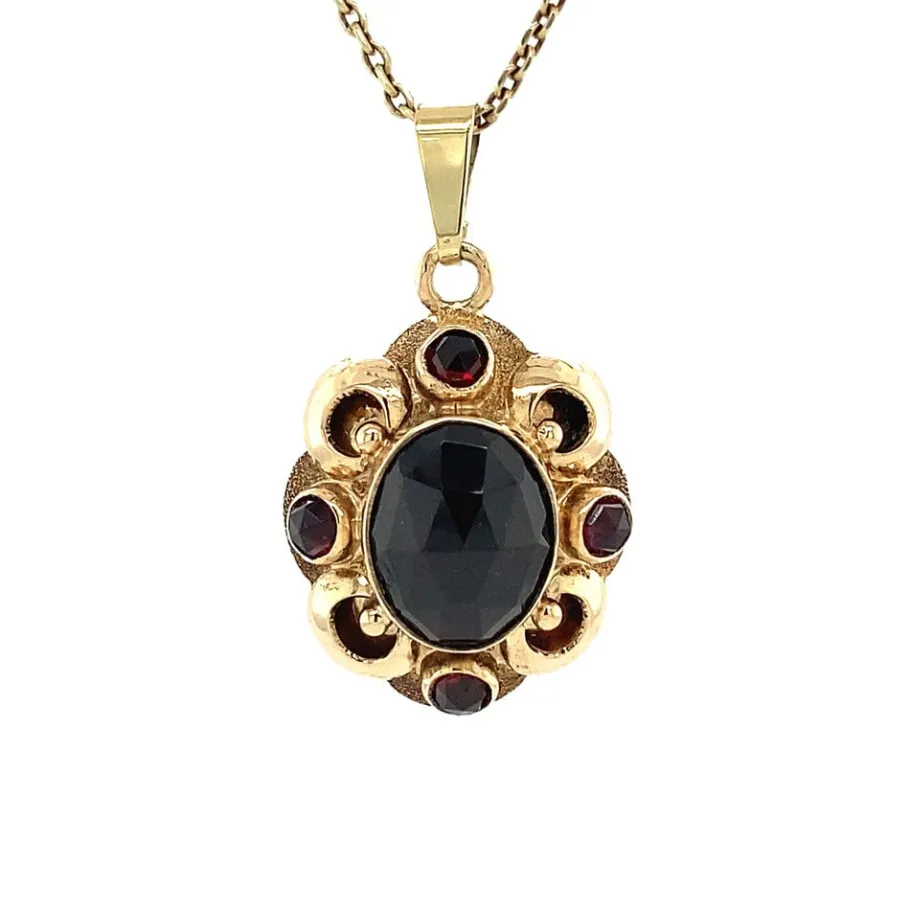 Gold pendant with garnet 14 krt>Vintage Jewellery New
