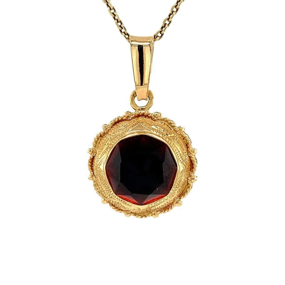Gold pendant with garnet 14 krt>Vintage Jewellery Sale
