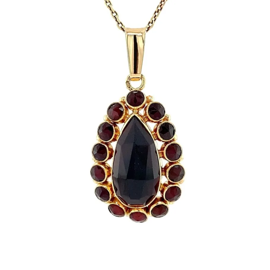 Gold pendant with garnet 14 krt>Vintage Jewellery Discount