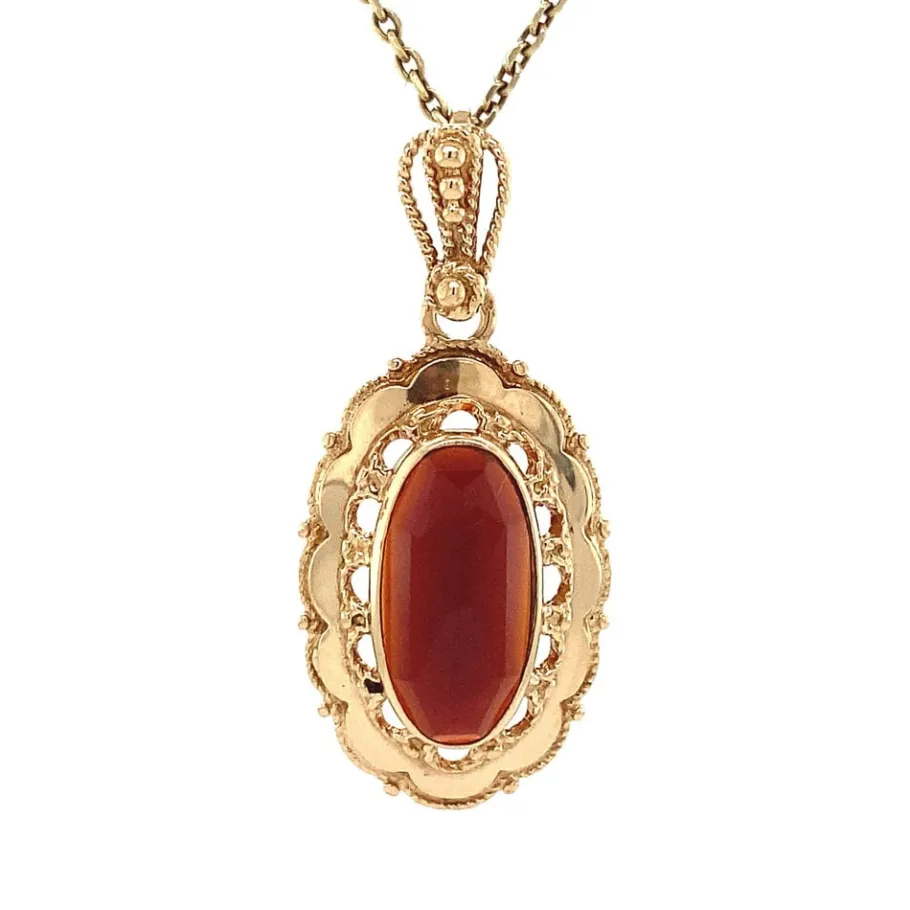Gold pendant with garnet 14 krt>Vintage Jewellery Fashion