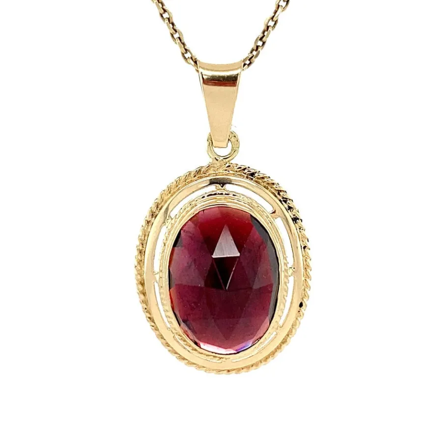 Gold pendant with garnet 14 krt>Vintage Jewellery Outlet