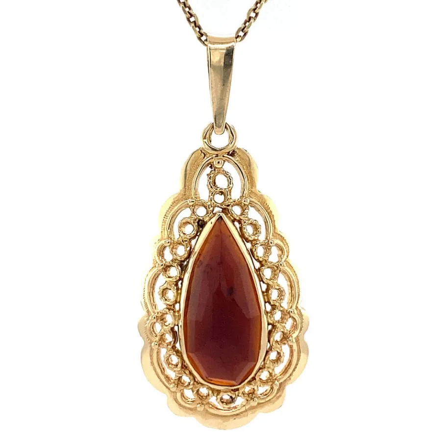 Gold pendant with garnet 14 krt>Vintage Jewellery Fashion