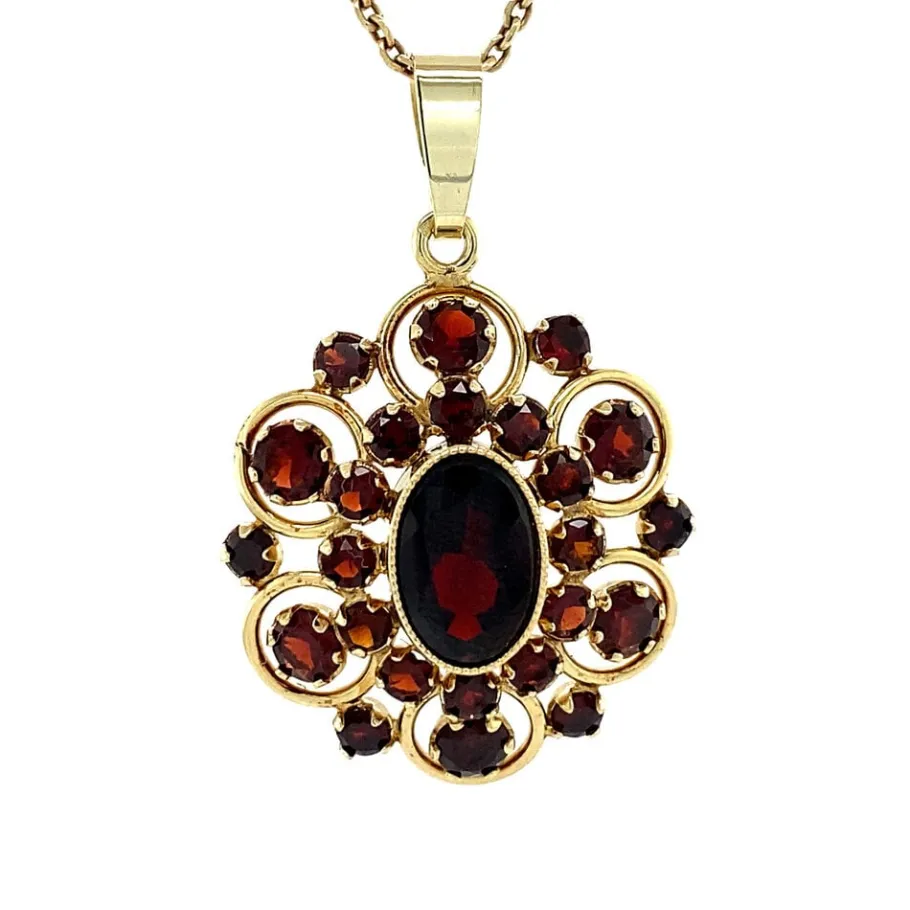 Gold pendant with garnet 14 krt>Vintage Jewellery Clearance