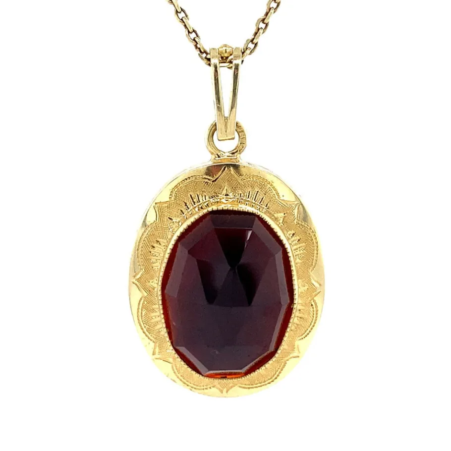 Gold pendant with garnet 14 krt>Vintage Jewellery Online