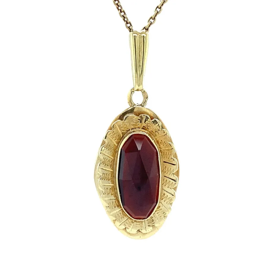 Gold pendant with garnet 14 krt>Vintage Jewellery Discount