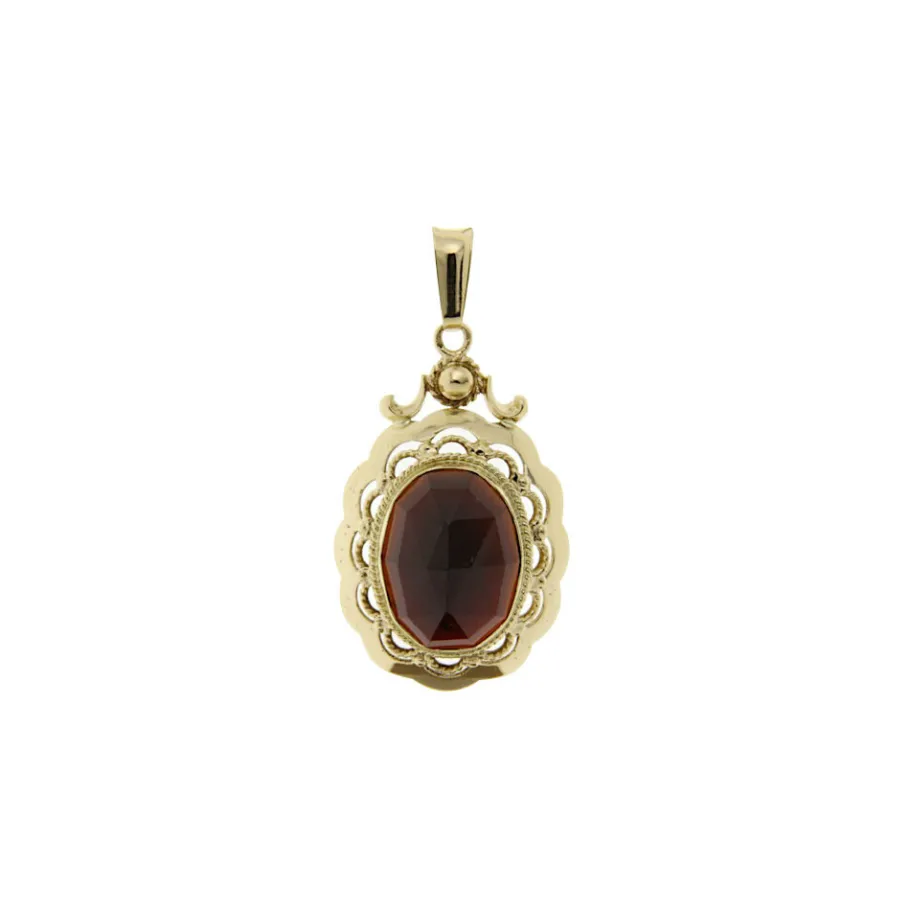 Gold pendant with garnet 14 krt>Vintage Jewellery Sale