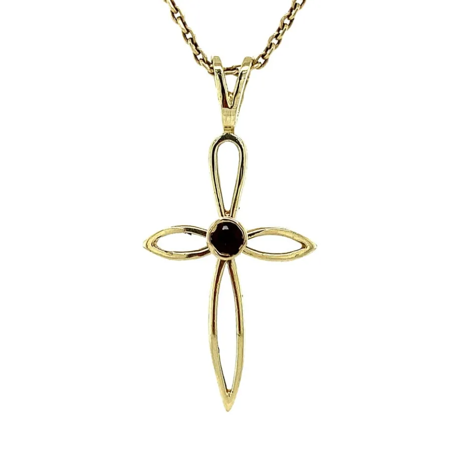 Gold pendant with garnet 14 krt>Vintage Jewellery Outlet