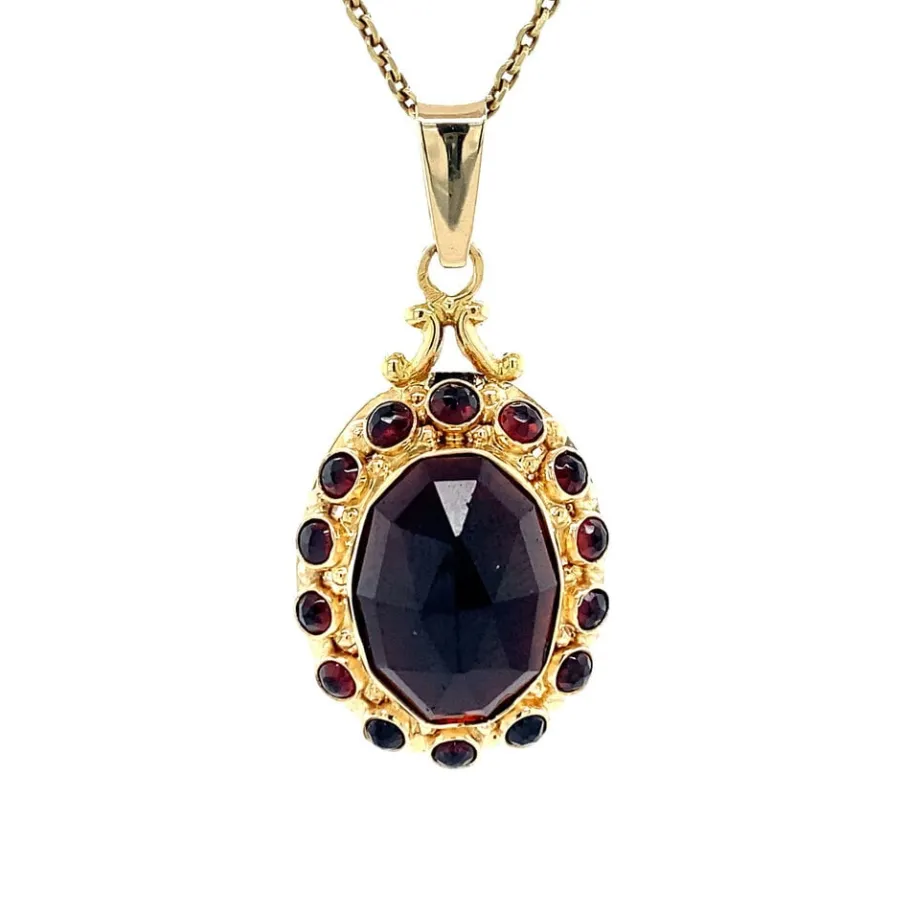 Gold pendant with garnet 14 krt>Vintage Jewellery New