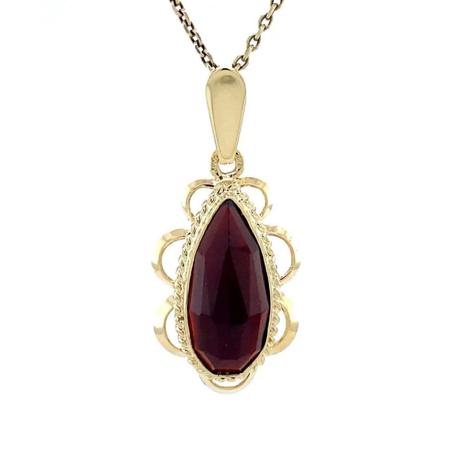 Gold pendant with garnet 14 krt>Vintage Jewellery Online