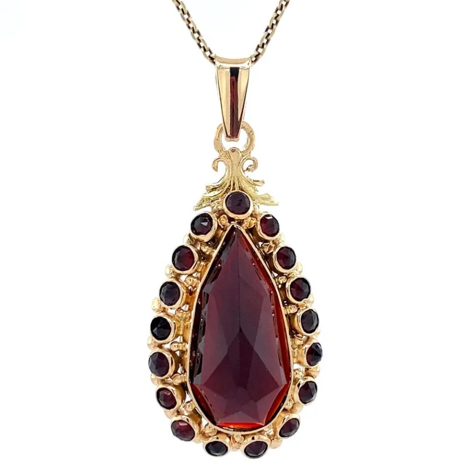 Gold pendant with garnet 14 krt>Vintage Jewellery Discount