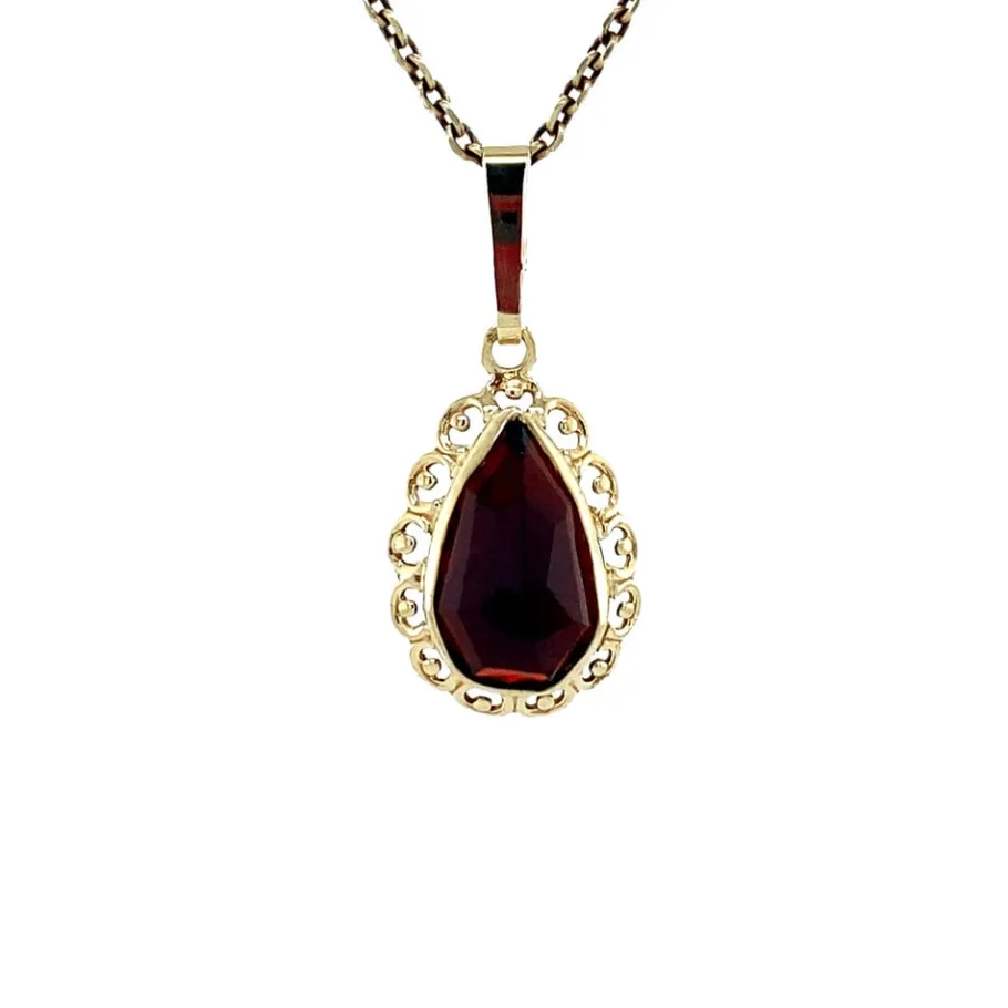 Gold pendant with garnet 14 krt>Vintage Jewellery Sale