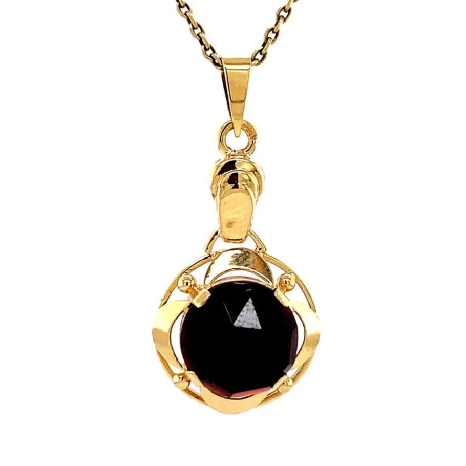 Gold pendant with garnet 14 krt>Vintage Jewellery Sale