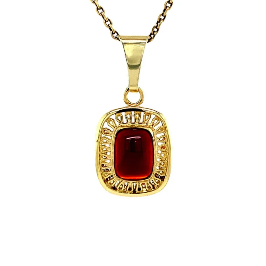 Gold pendant with garnet 14 krt>Vintage Jewellery Discount