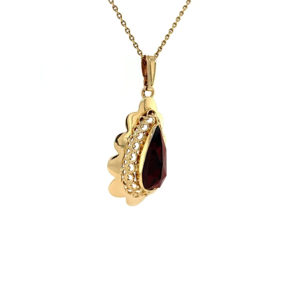 Gold pendant with garnet 14 krt>Vintage Jewellery Sale