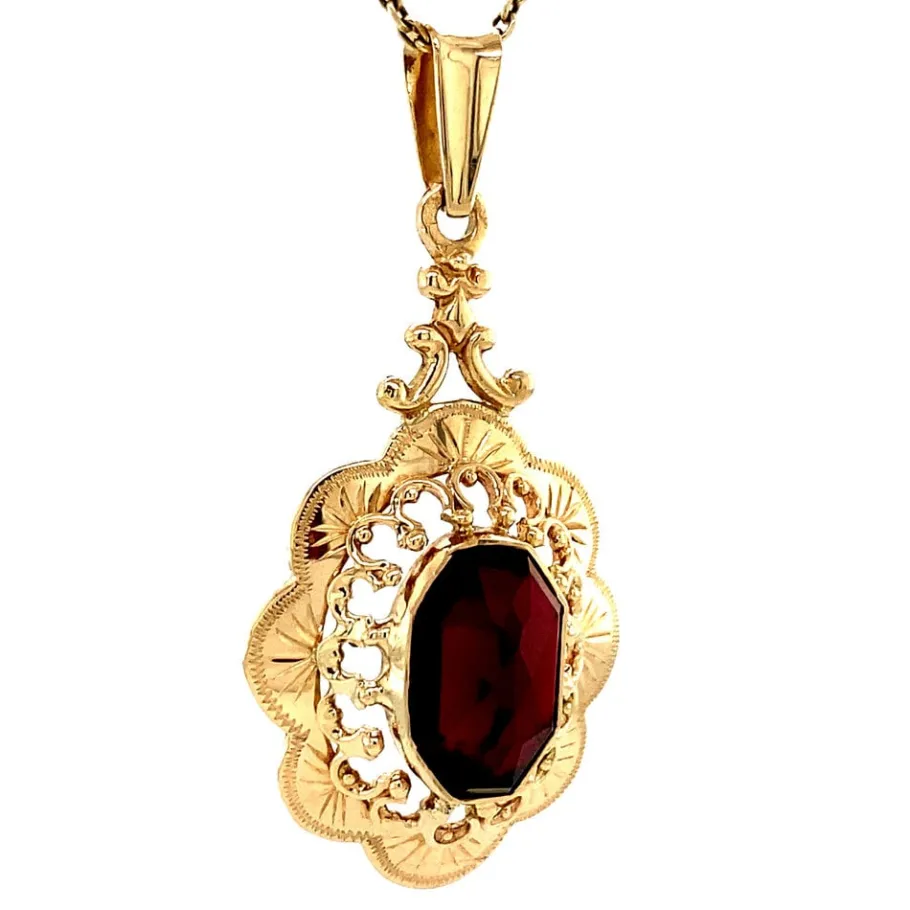 gold_pendant_with_garnet__2.webp Gold pendant with garnet 14 krt>Vintage Jewellery Sale