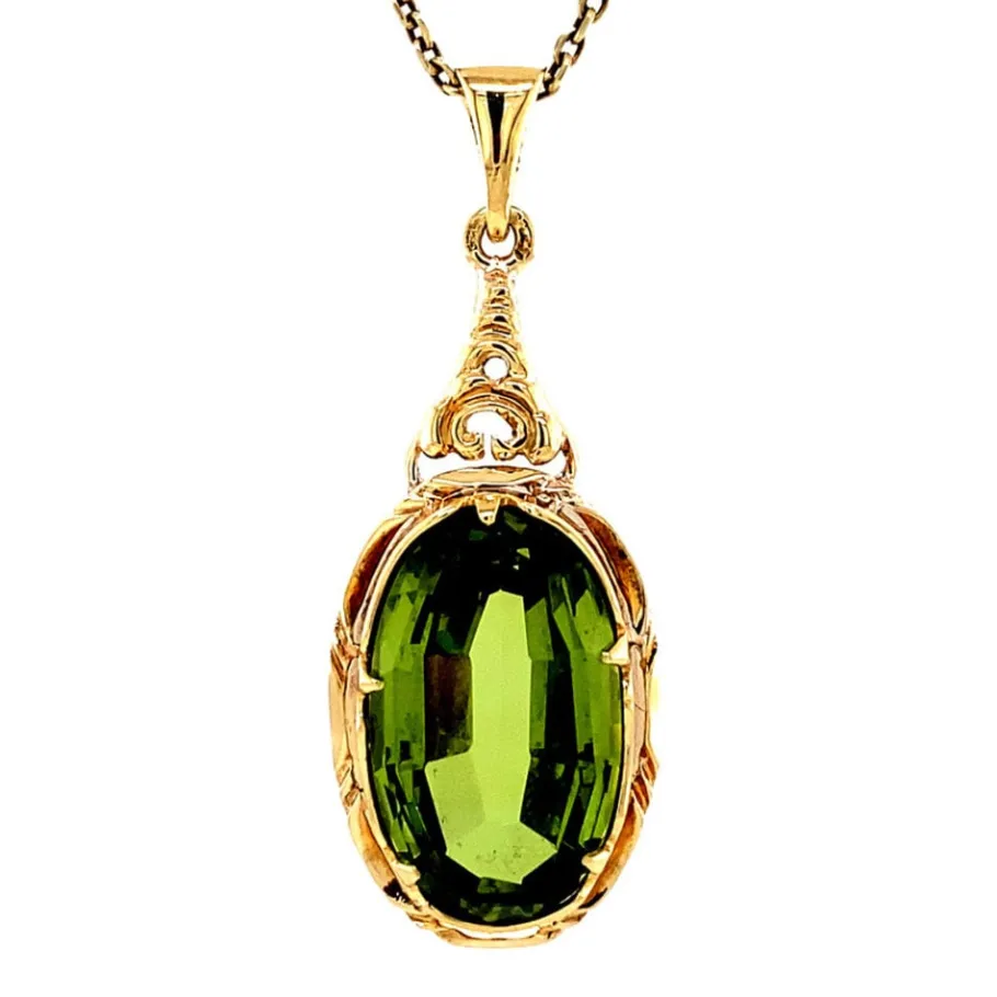 Gold pendant with green spinel 14 krt>Vintage Jewellery Discount