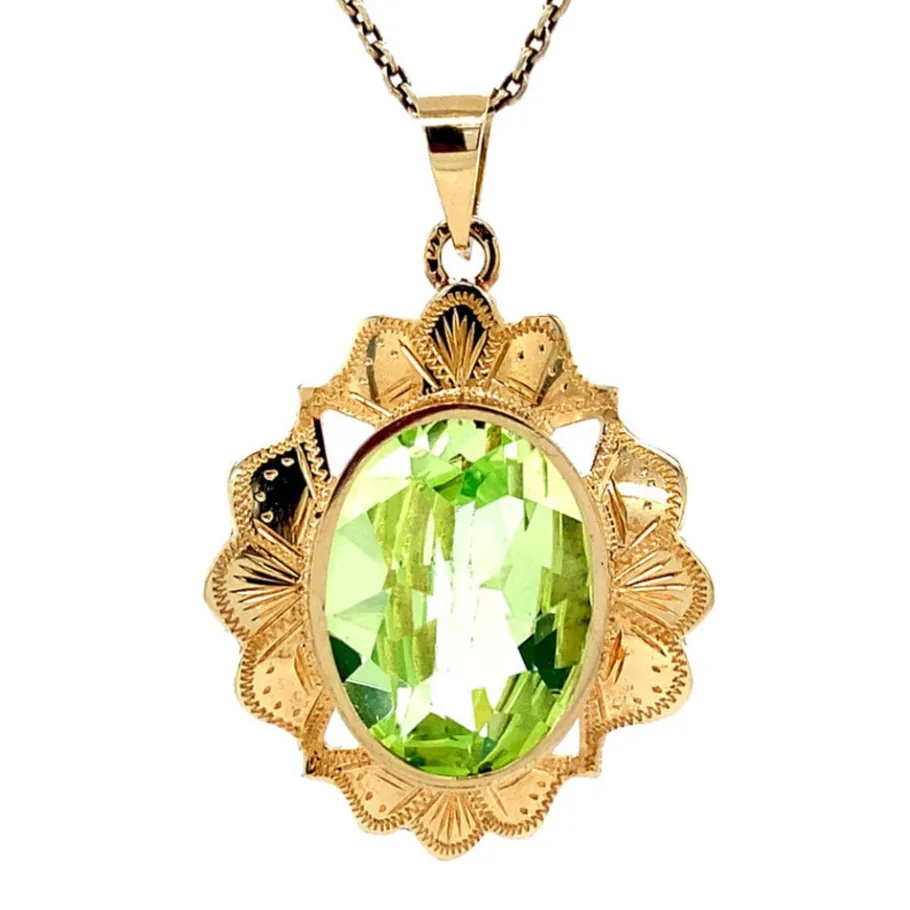 Gold pendant with green spinel 14 krt>Vintage Jewellery Online