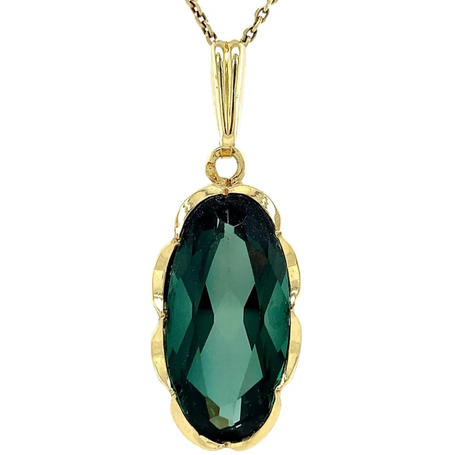 Gold pendant with green spinel 14 krt>Vintage Jewellery Sale