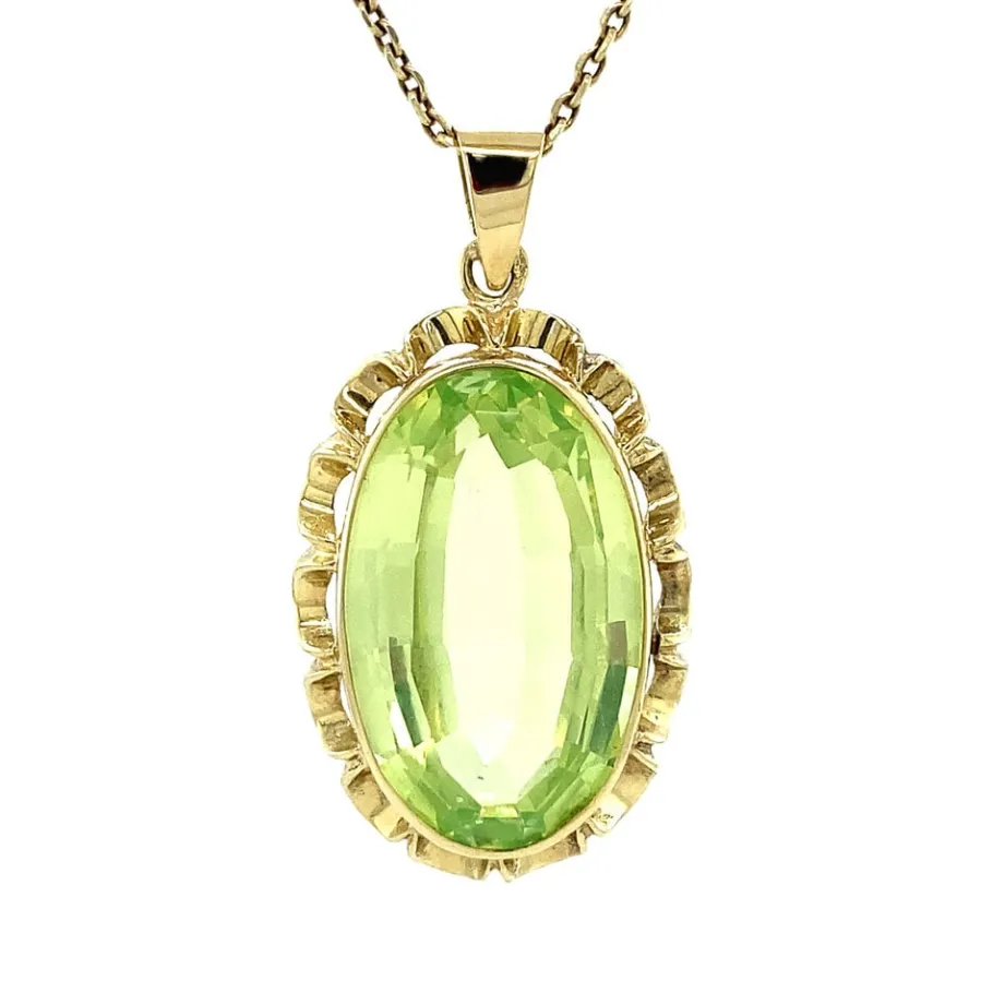 Gold pendant with green spinel 14 krt>Vintage Jewellery Discount