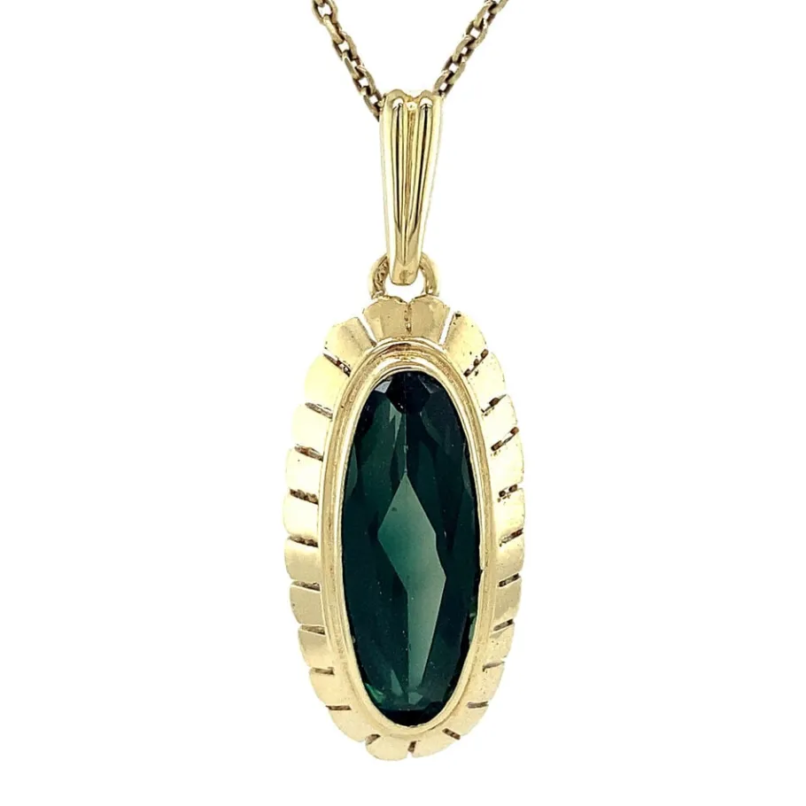 Gold pendant with green spinel 14 krt>Vintage Jewellery Clearance