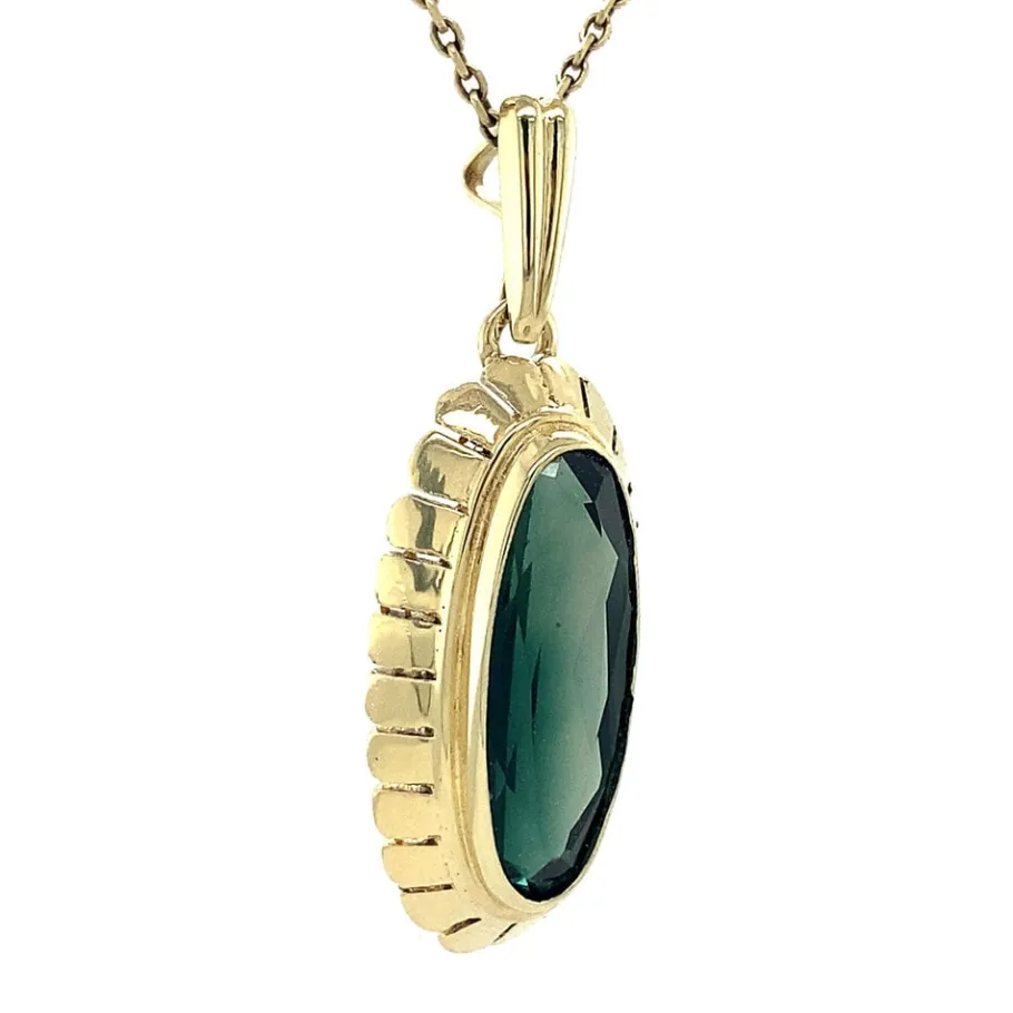 gold_pendant_with_green_s_2.webp Gold pendant with green spinel 14 krt>Vintage Jewellery Clearance