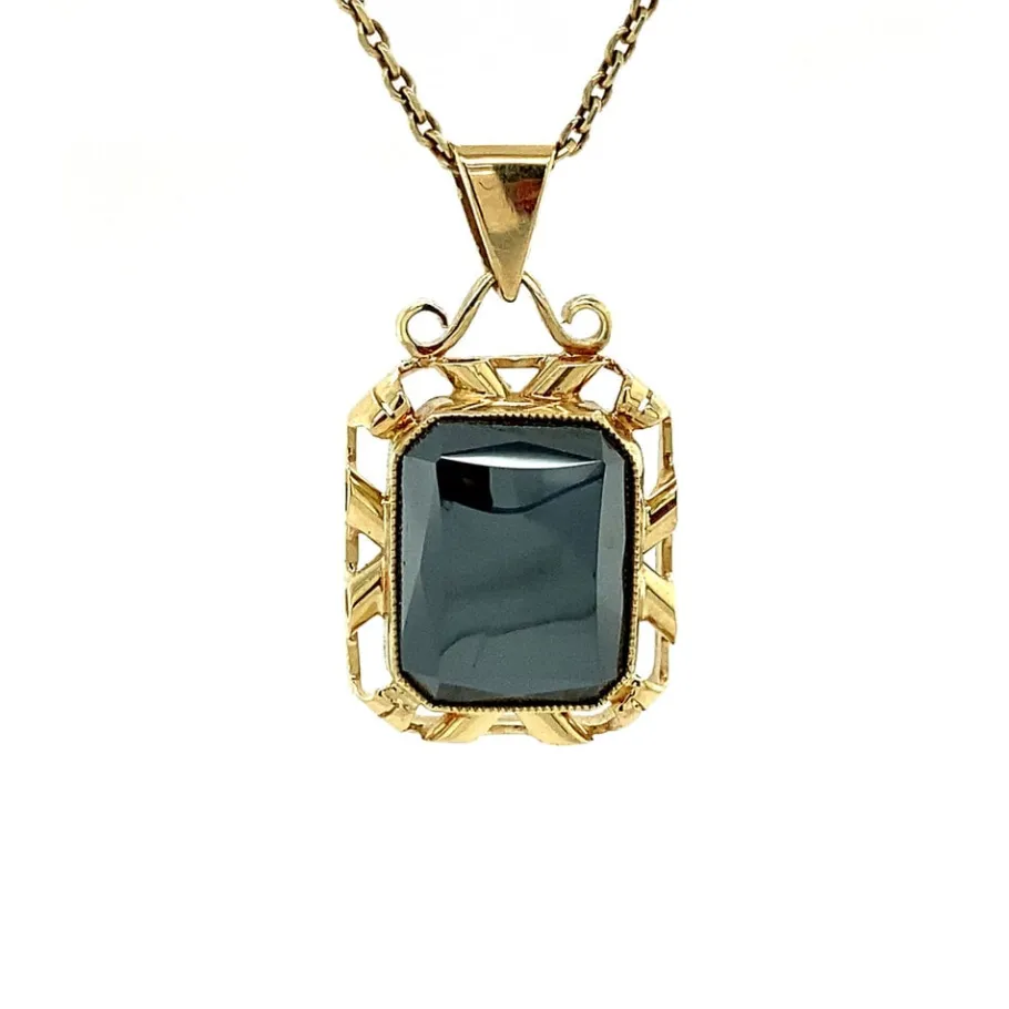Gold pendant with hematite 14 krt>Vintage Jewellery Hot