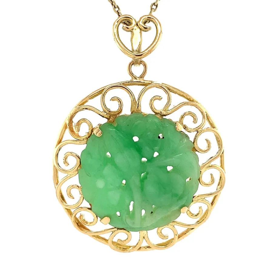 Gold pendant with jade 14 krt>Vintage Jewellery Sale