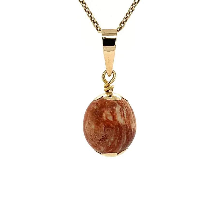 Gold pendant with jasper 14 krt>Vintage Jewellery New