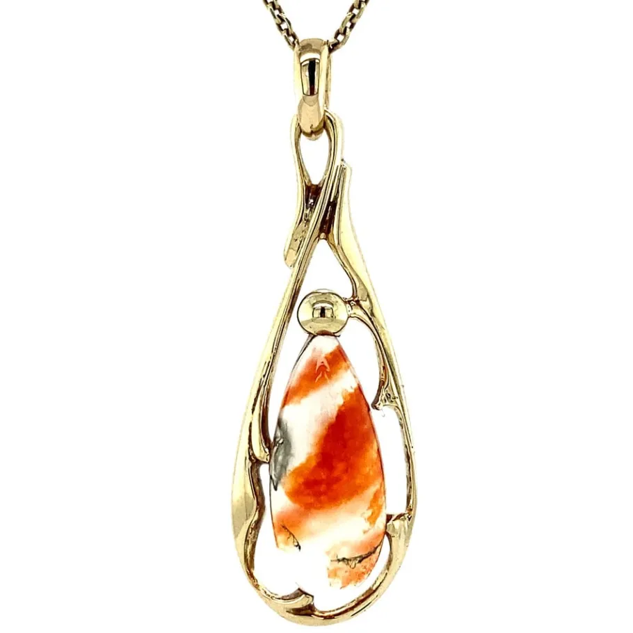 Gold pendant with moss agate 14 krt>Vintage Jewellery Hot