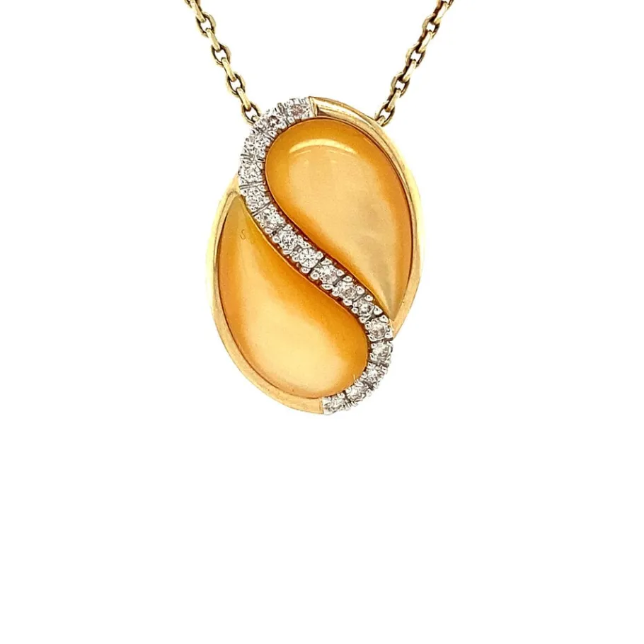 Gold pendant with mother of pearl and diamond 14 krt>Vintage Jewellery Outlet