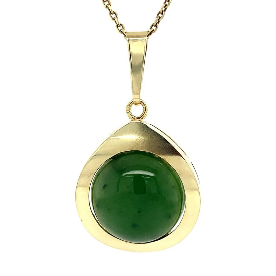 Gold pendant with nephrite 14 krt>Vintage Jewellery Clearance
