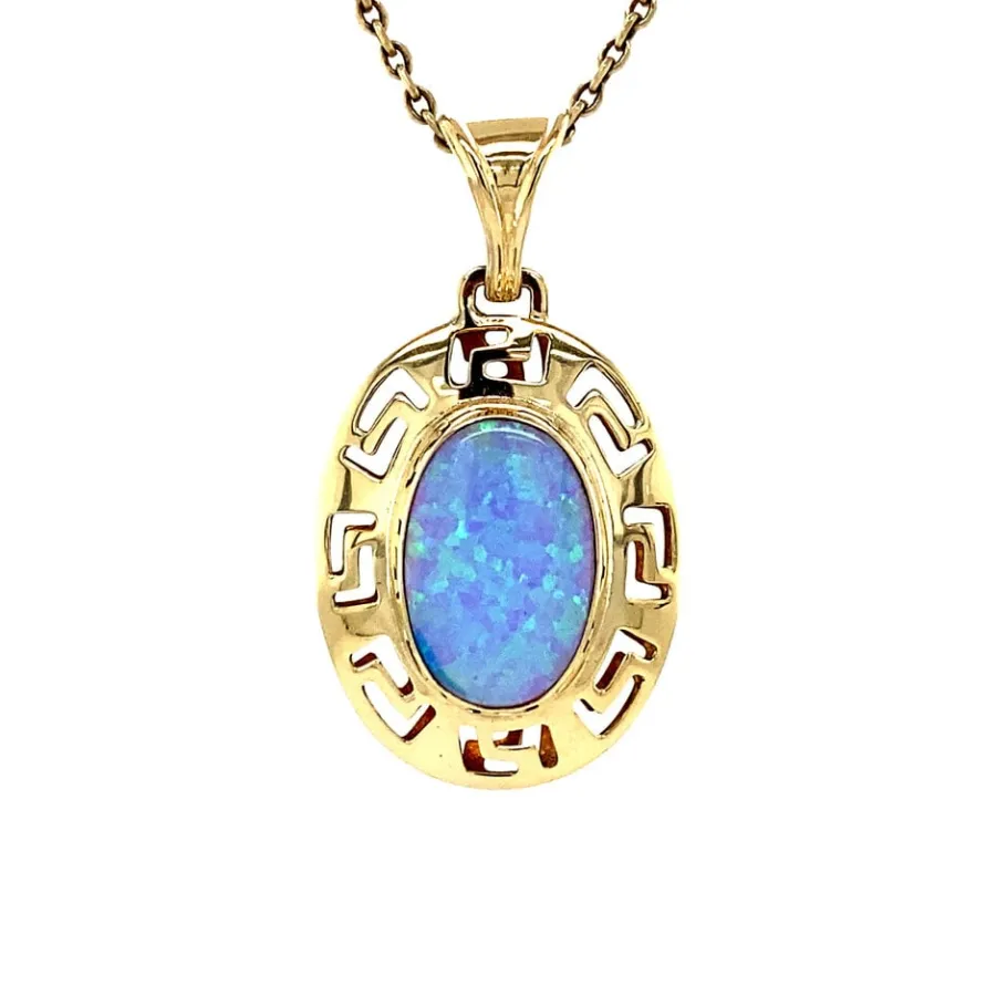 Gold pendant with opal 14 krt>Vintage Jewellery Fashion