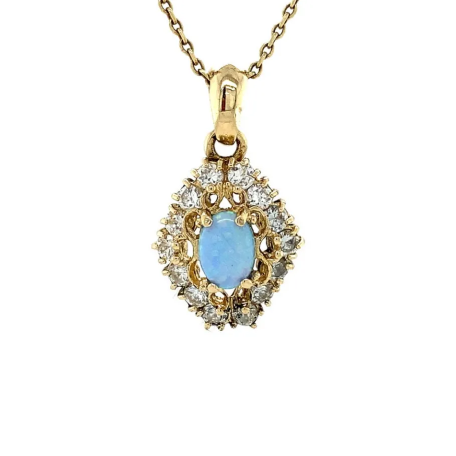 Gold pendant with opal and zirconia 14 krt>Vintage Jewellery Fashion