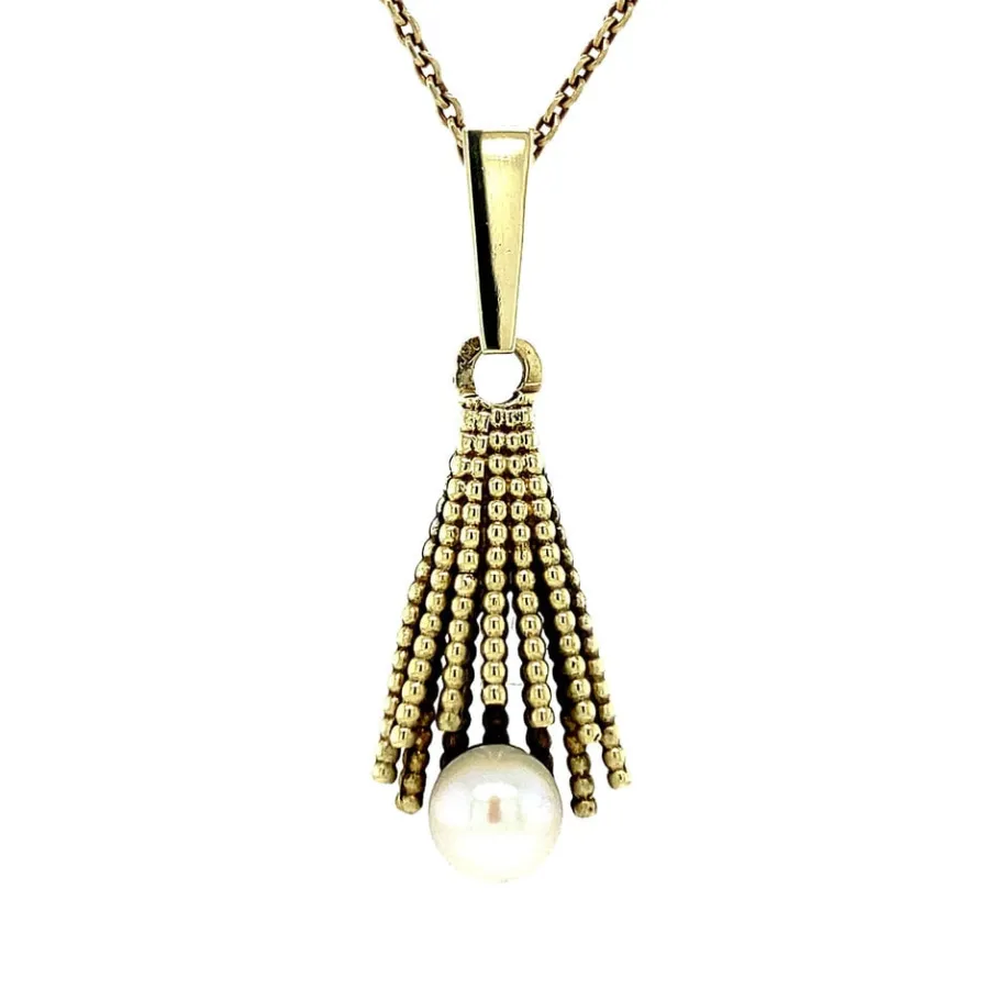 Gold pendant with pearl 14 krt>Vintage Jewellery Outlet