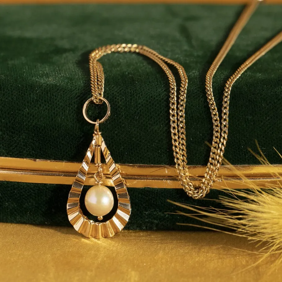 Gold pendant with pearl 14 krt>Vintage Jewellery Outlet