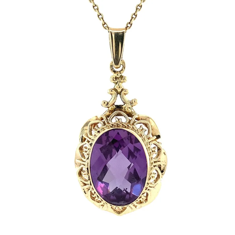 Gold pendant with purple sapphire 14 krt>Vintage Jewellery Online