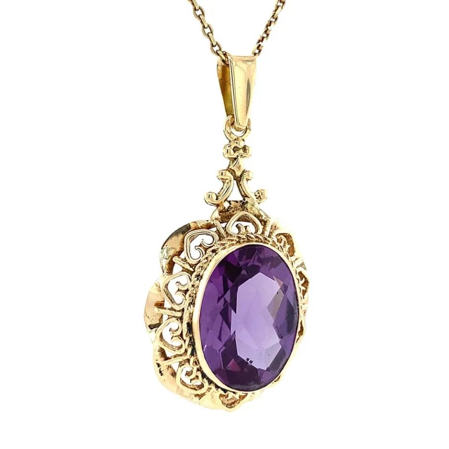gold_pendant_with_purple__2.webp Gold pendant with purple sapphire 14 krt>Vintage Jewellery Online