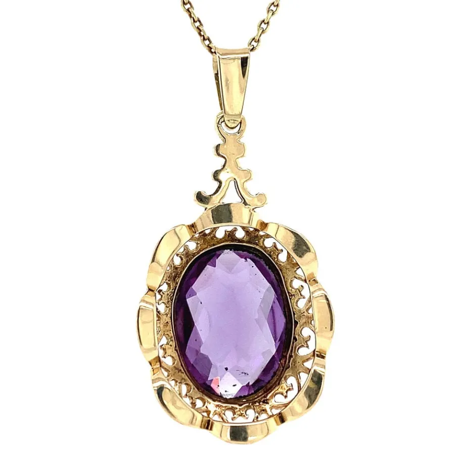 gold_pendant_with_purple__4.webp Gold pendant with purple sapphire 14 krt>Vintage Jewellery Online