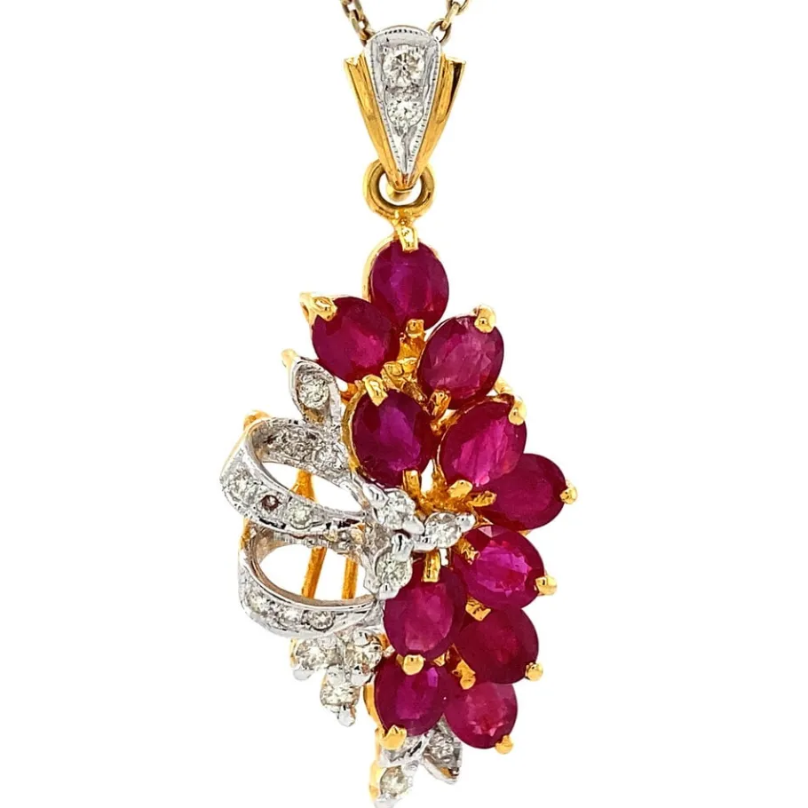 Gold pendant with ruby and diamonds 14 krt>Vintage Jewellery Online