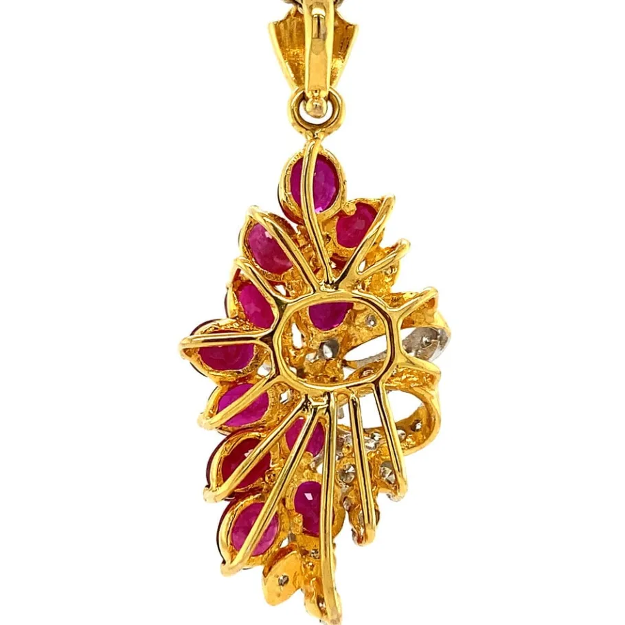 gold_pendant_with_ruby_an_4.webp Gold pendant with ruby and diamonds 14 krt>Vintage Jewellery Online